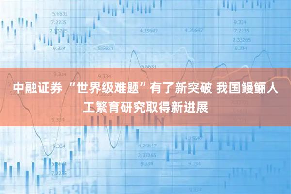 中融证券 “世界级难题”有了新突破 我国鳗鲡人工繁育研究取得新进展